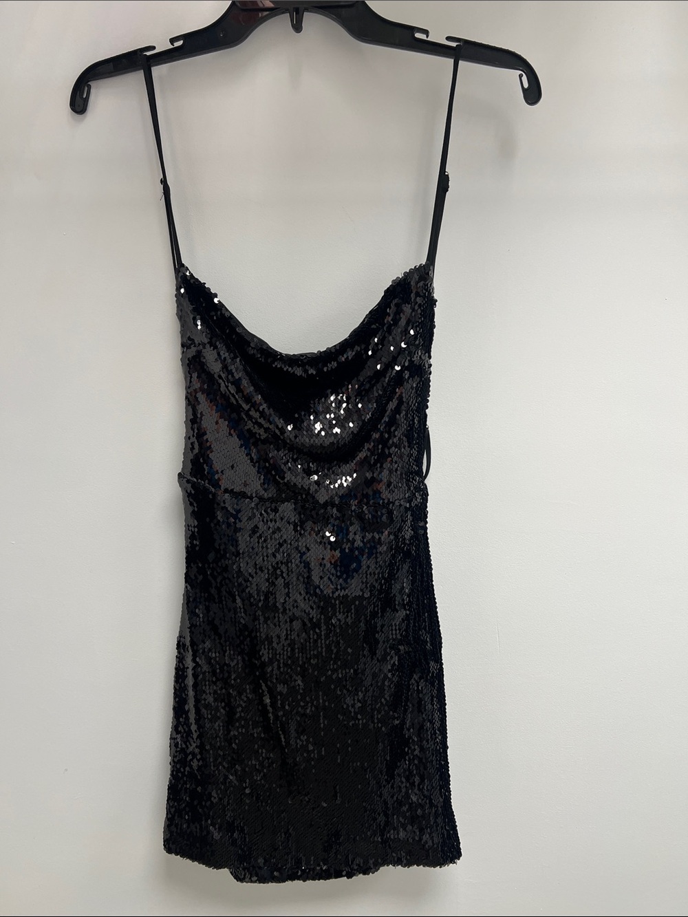 Lucy in the Sky Black Sequin Cowl Mini Dress